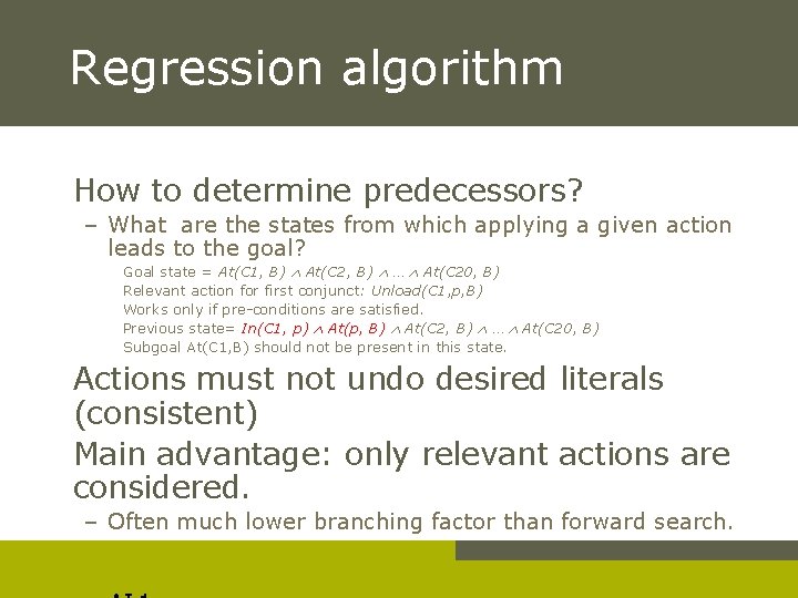 Regression algorithm How to determine predecessors? – What are the states from which applying