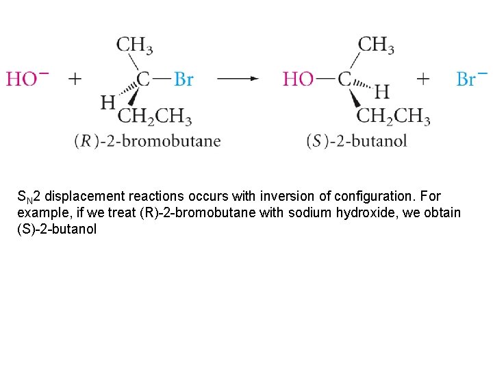SN 2 displacement reactions occurs with inversion of configuration. For example, if we treat