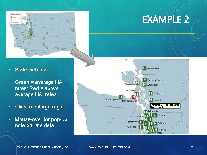EXAMPLE 2 • State web map • Green = average HAI rates; Red =