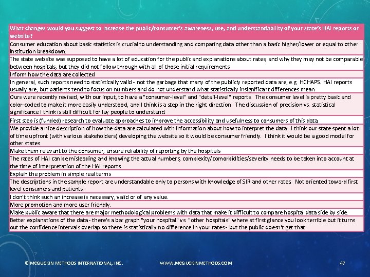 What changes would you suggest to increase the public/consumer’s awareness, use, and understandability of