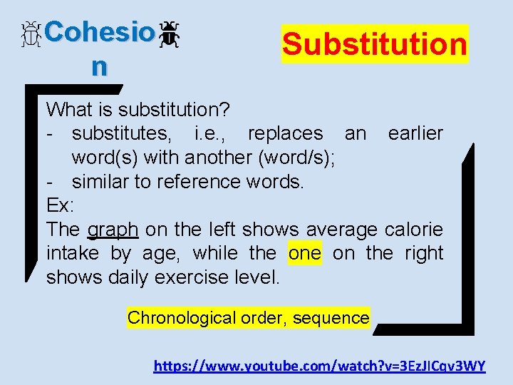 Cohesio n Substitution What is substitution? - substitutes, i. e. , replaces an earlier