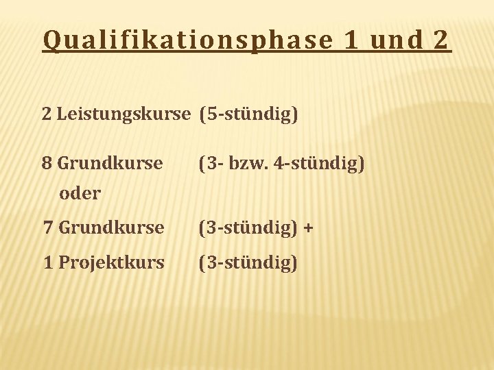 Qualifikationsphase 1 und 2 2 Leistungskurse (5 -stündig) 8 Grundkurse (3 - bzw. 4