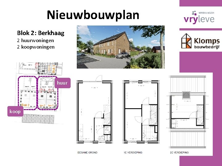 Nieuwbouwplan Blok 2: Berkhaag 2 huurwoningen 2 koopwoningen huur koop 