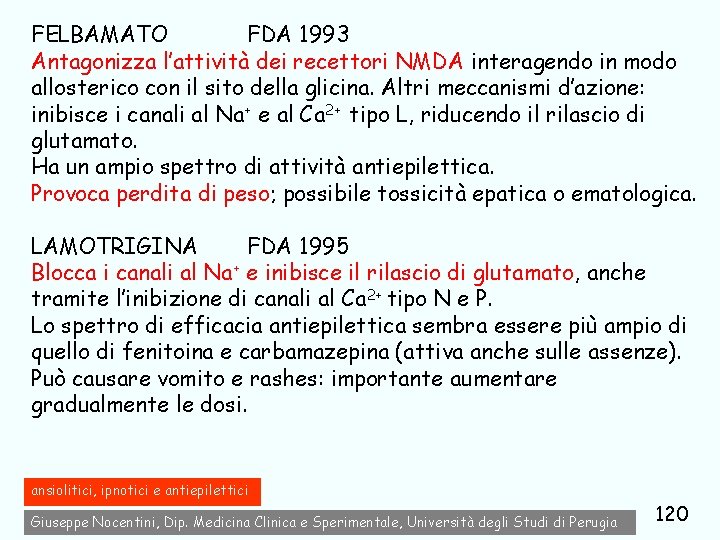 FELBAMATO FDA 1993 Antagonizza l’attività dei recettori NMDA interagendo in modo allosterico con il