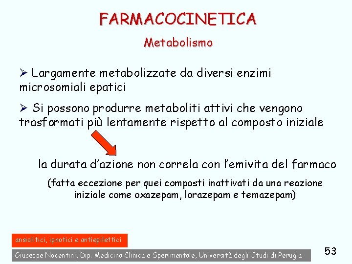 FARMACOCINETICA Metabolismo Ø Largamente metabolizzate da diversi enzimi microsomiali epatici Ø Si possono produrre