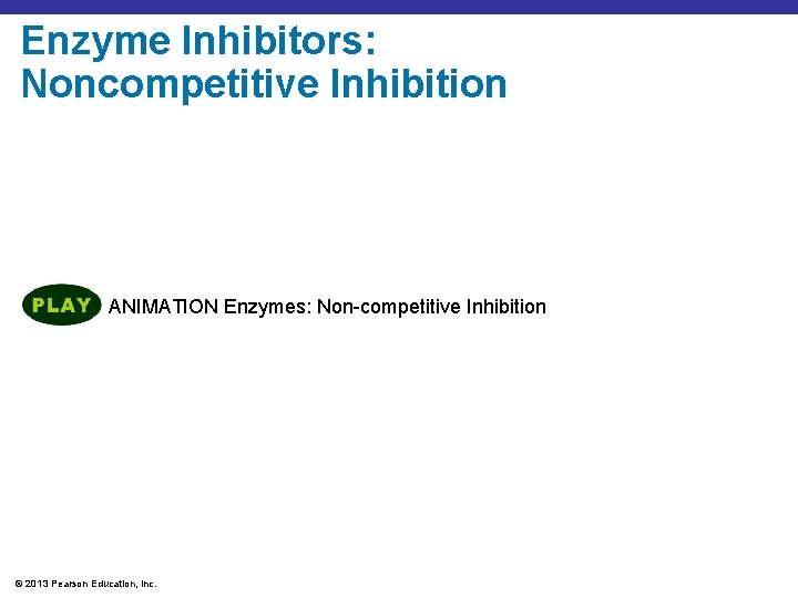 Enzyme Inhibitors: Noncompetitive Inhibition ANIMATION Enzymes: Non-competitive Inhibition © 2013 Pearson Education, Inc. 