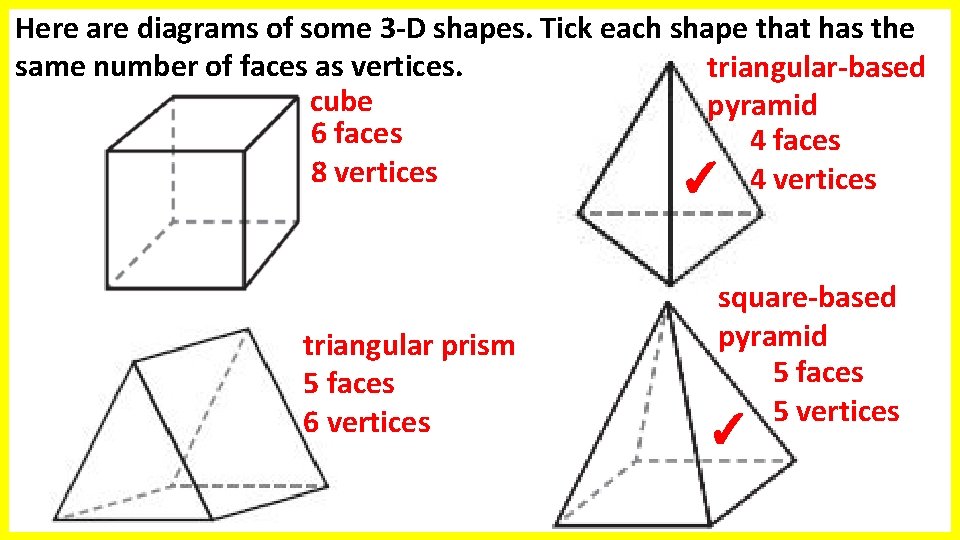 Here are diagrams of some 3 -D shapes. Tick each shape that has the Here are diagrams of some 3 -D shapes. Tick each shape that has the