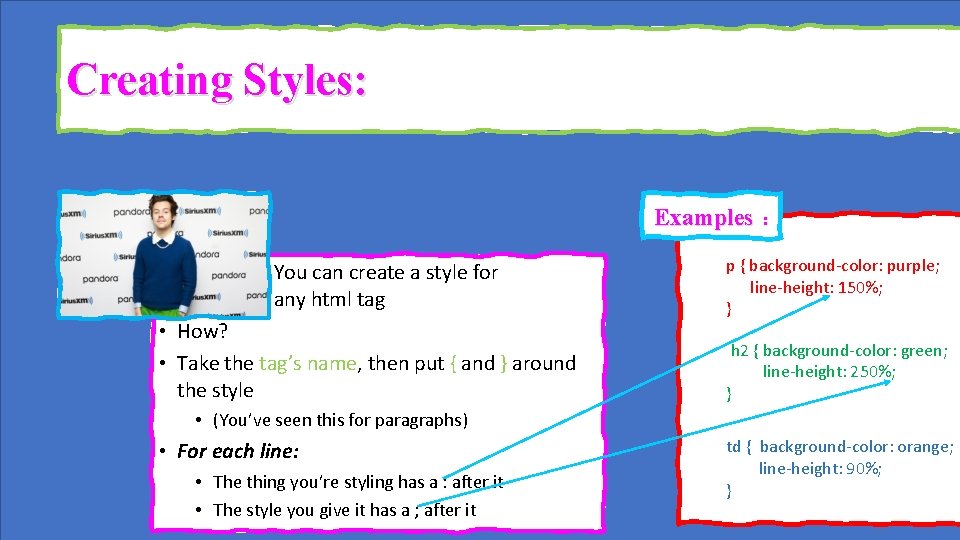 Creating Styles: Examples You can create a style for any html tag • How? Creating Styles: Examples You can create a style for any html tag • How?