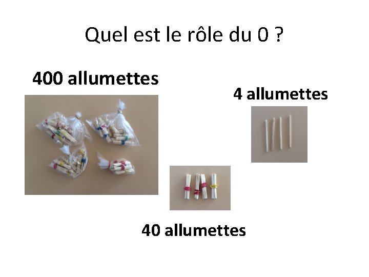 Quel est le rôle du 0 ? 400 allumettes 40 allumettes 