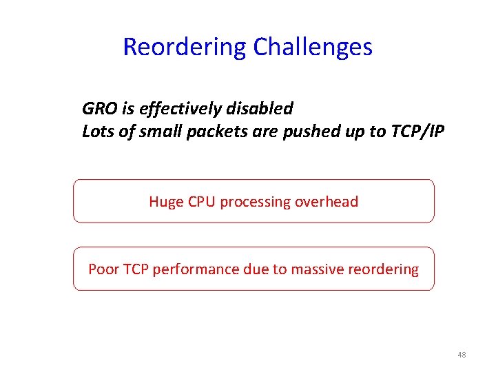 Reordering Challenges GRO is effectively disabled Lots of small packets are pushed up to