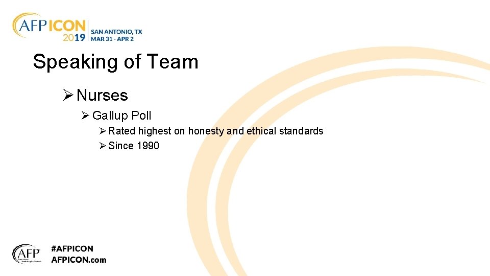 Speaking of Team Ø Nurses Ø Gallup Poll Ø Rated highest on honesty and