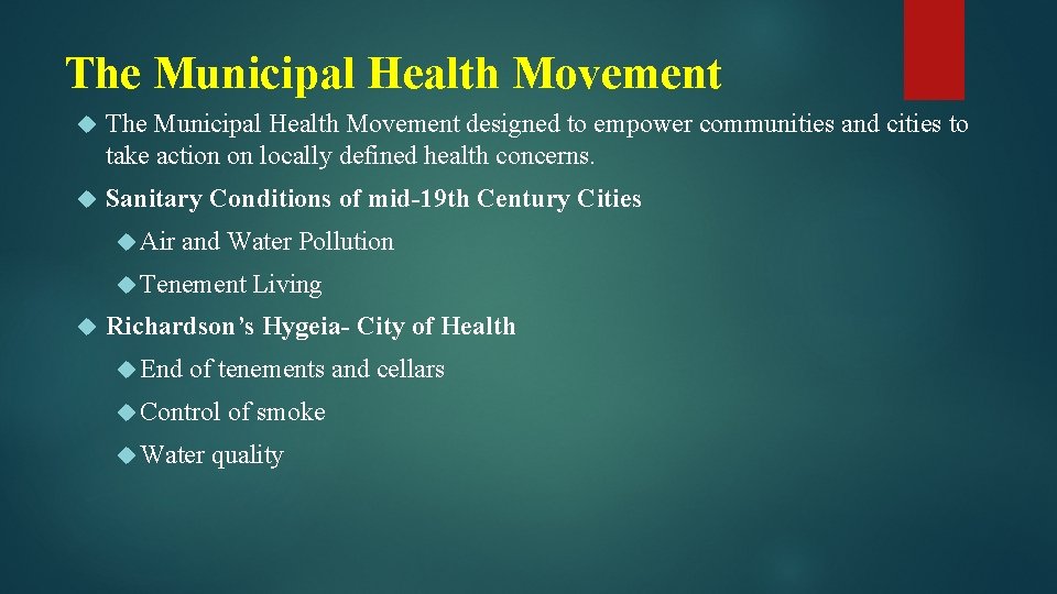 The Municipal Health Movement designed to empower communities and cities to take action on