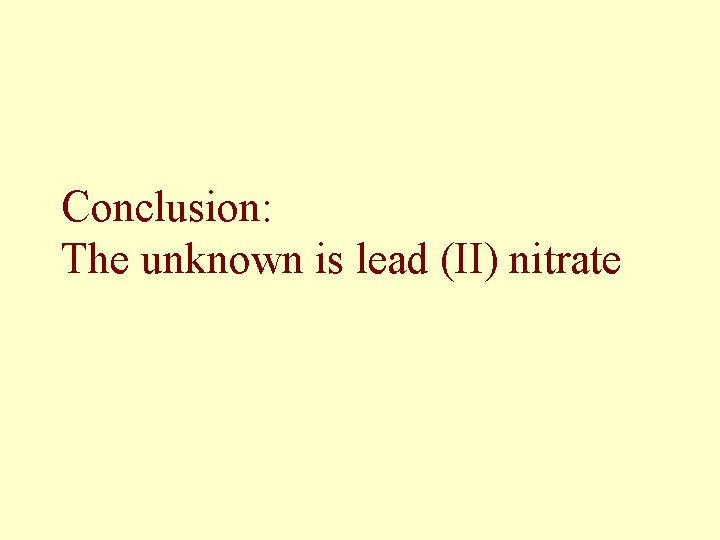 Conclusion: The unknown is lead (II) nitrate 