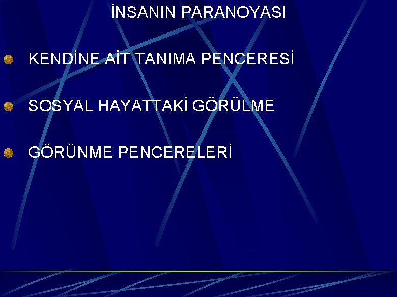 İNSANIN PARANOYASI KENDİNE AİT TANIMA PENCERESİ SOSYAL HAYATTAKİ GÖRÜLME GÖRÜNME PENCERELERİ 