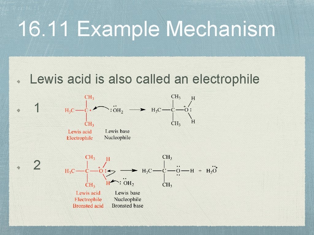 16. 11 Example Mechanism Lewis acid is also called an electrophile 1 2 