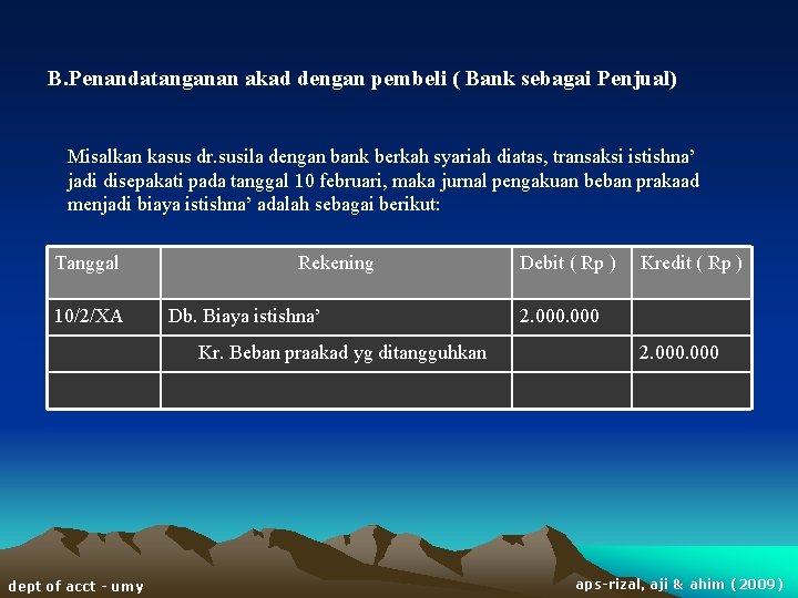 B. Penandatanganan akad dengan pembeli ( Bank sebagai Penjual) Misalkan kasus dr. susila dengan