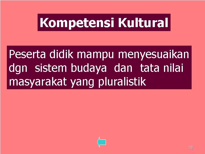 Kompetensi Kultural Peserta didik mampu menyesuaikan dgn sistem budaya dan tata nilai masyarakat yang