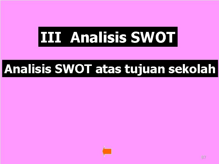 III Analisis SWOT atas tujuan sekolah 87 