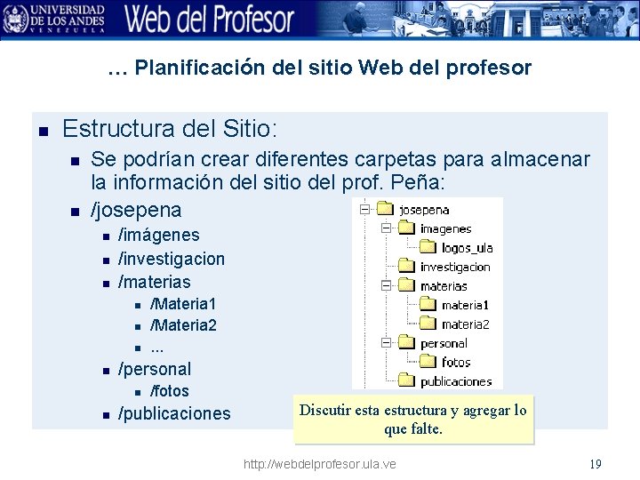 … Planificación del sitio Web del profesor n Estructura del Sitio: n n Se