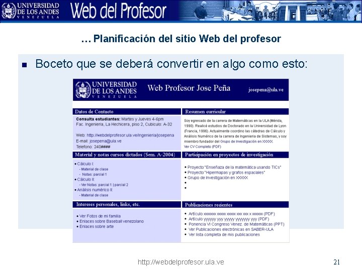 … Planificación del sitio Web del profesor n Boceto que se deberá convertir en