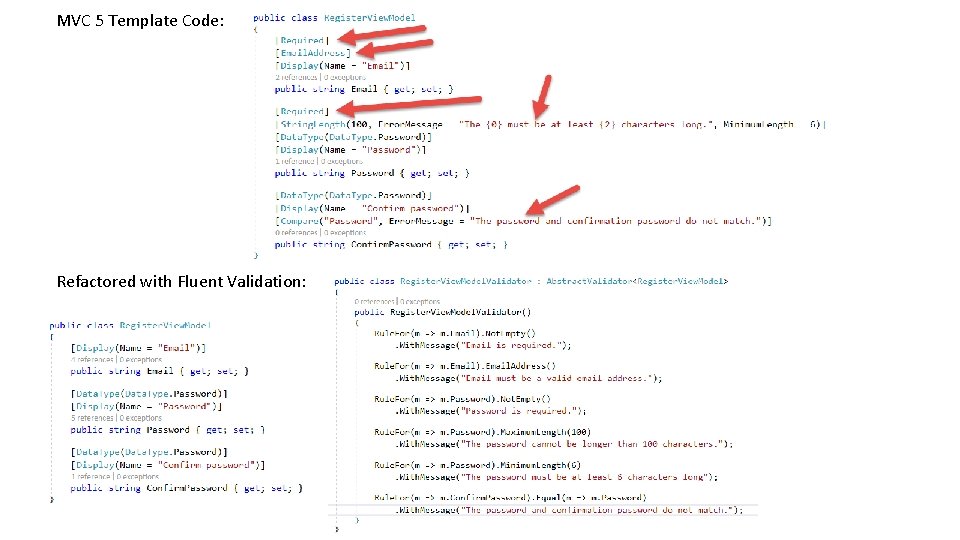 MVC 5 Template Code: Refactored with Fluent Validation: 