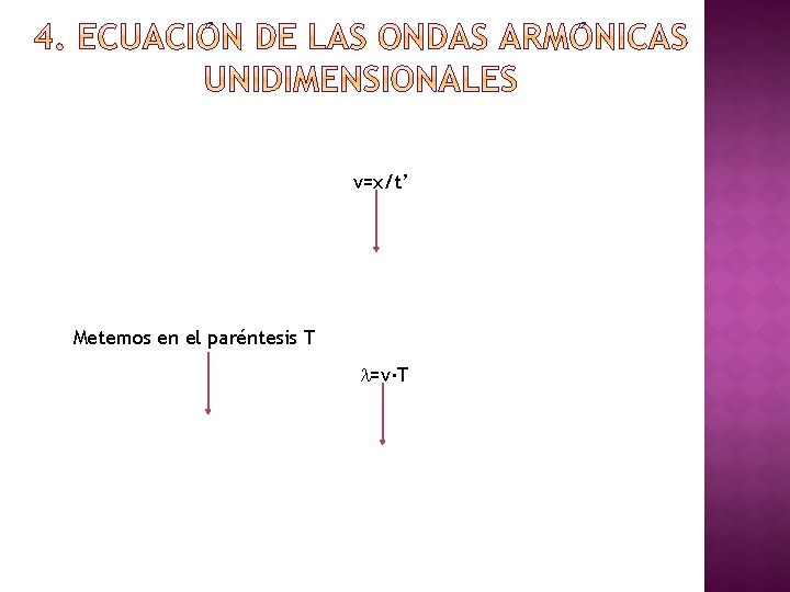 v=x/t’ Metemos en el paréntesis T l=v·T 