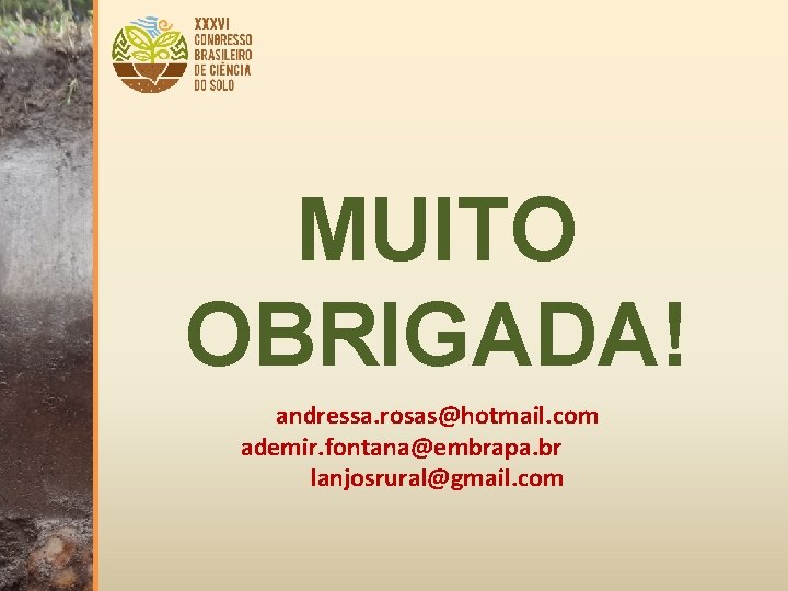 MUITO OBRIGADA! andressa. rosas@hotmail. com ademir. fontana@embrapa. br lanjosrural@gmail. com 