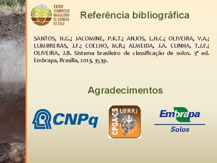 Referência bibliográfica SANTOS, H. G. ; JACOMINE, P. K. T. ; ANJOS, L. H.