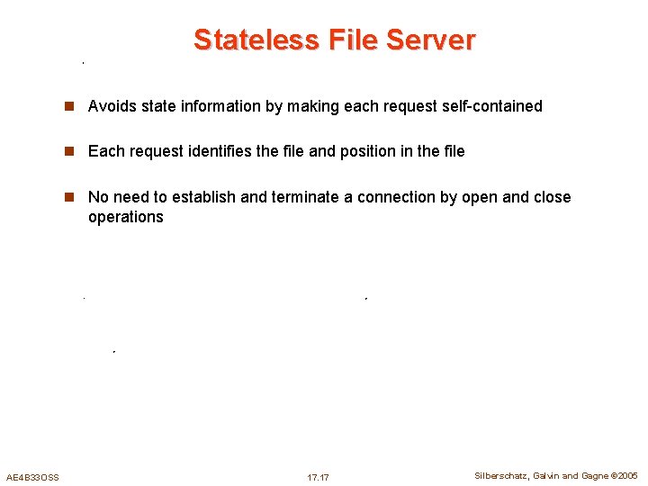 Stateless File Server n Avoids state information by making each request self-contained n Each