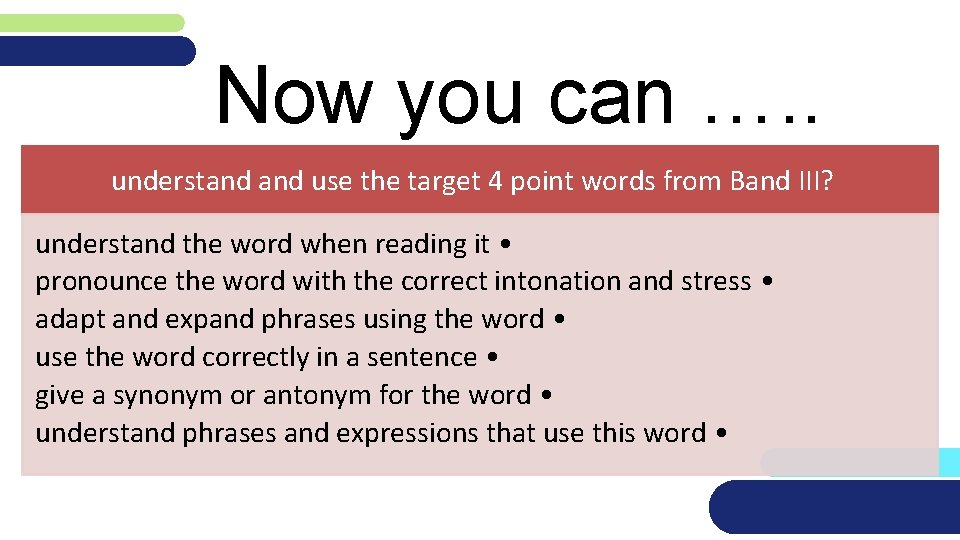 Now you can …. . understand use the target 4 point words from Band