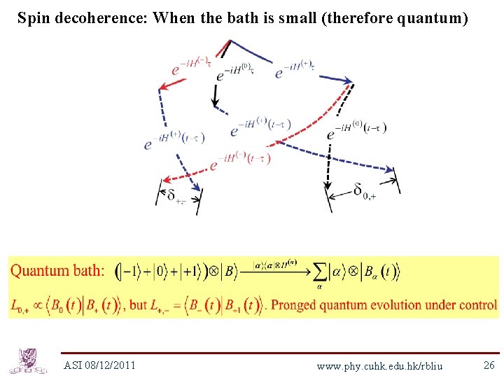 Spin decoherence: When the bath is small (therefore quantum) ASI 08/12/2011 www. phy. cuhk.