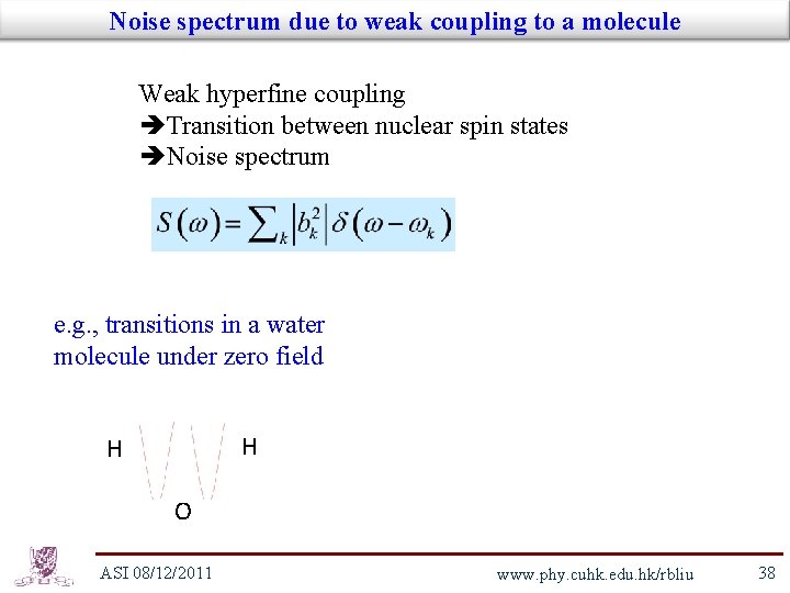 Noise spectrum due to weak coupling to a molecule Weak hyperfine coupling Transition between