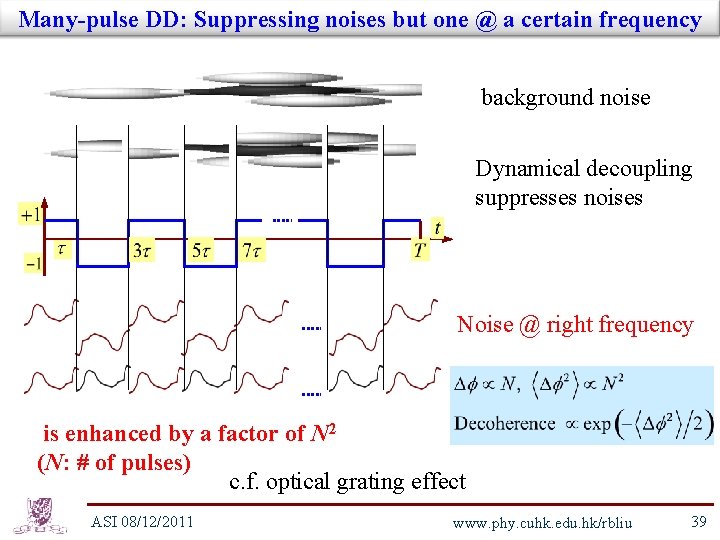 Many-pulse DD: Suppressing noises but one @ a certain frequency background noise Dynamical decoupling