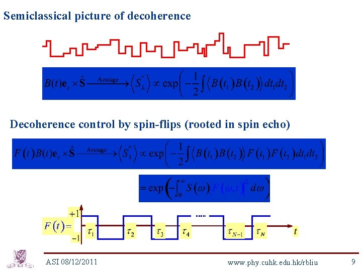 Semiclassical picture of decoherence Decoherence control by spin-flips (rooted in spin echo) ASI 08/12/2011