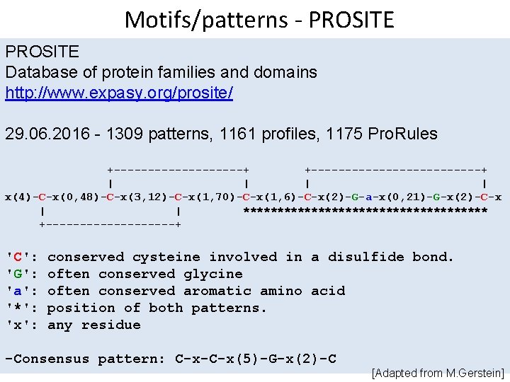 Motifs/patterns - PROSITE Database of protein families and domains http: //www. expasy. org/prosite/ 29. Motifs/patterns - PROSITE Database of protein families and domains http: //www. expasy. org/prosite/ 29.