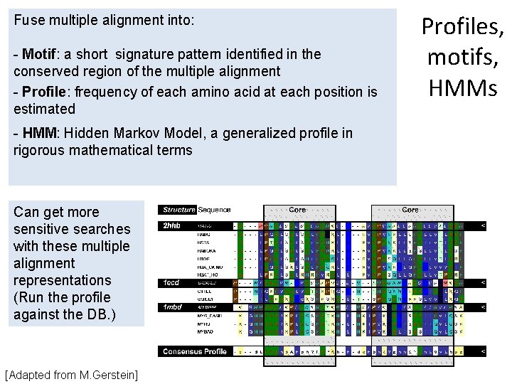 Fuse multiple alignment into: - Motif: a short signature pattern identified in the conserved Fuse multiple alignment into: - Motif: a short signature pattern identified in the conserved