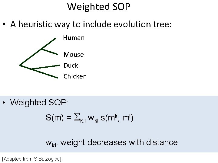 Weighted SOP • A heuristic way to include evolution tree: Human Mouse Duck Chicken Weighted SOP • A heuristic way to include evolution tree: Human Mouse Duck Chicken