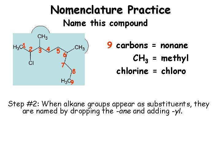 Nomenclature Practice Name this compound 1 2 3 4 5 6 7 8 9