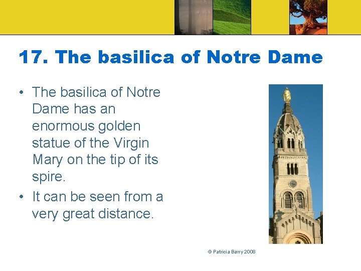 17. The basilica of Notre Dame • The basilica of Notre Dame has an