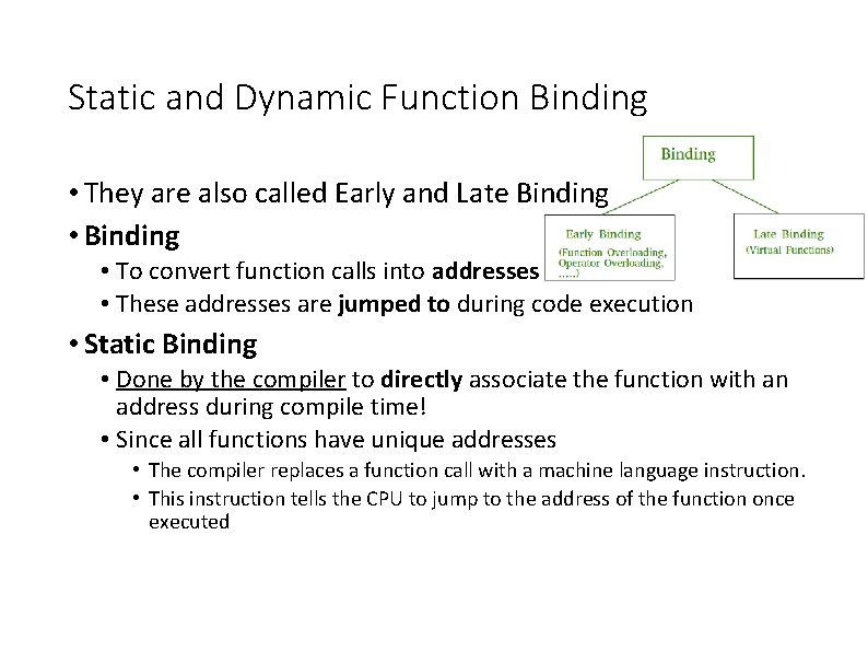 Static and Dynamic Function Binding • They are also called Early and Late Binding Static and Dynamic Function Binding • They are also called Early and Late Binding