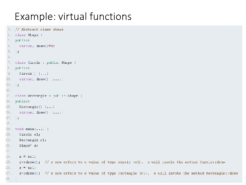 Example: virtual functions 21 Example: virtual functions 21