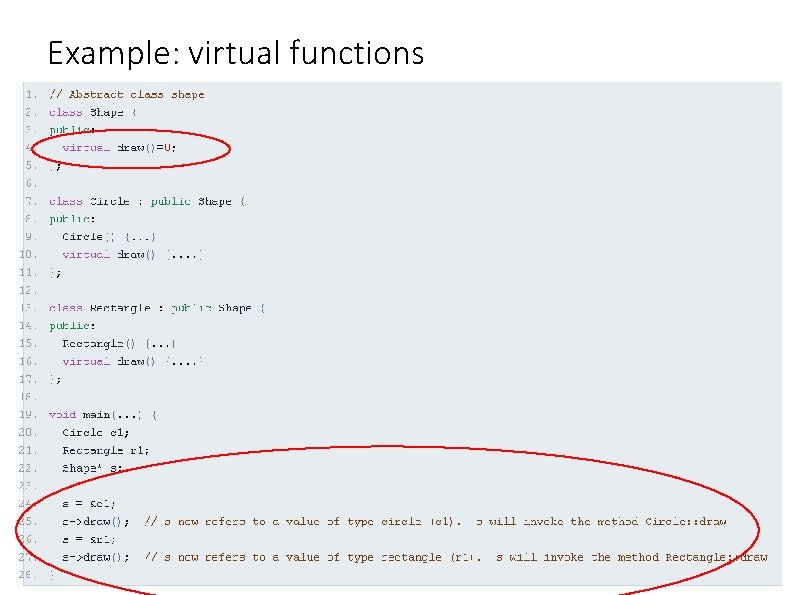 Example: virtual functions 22 Example: virtual functions 22