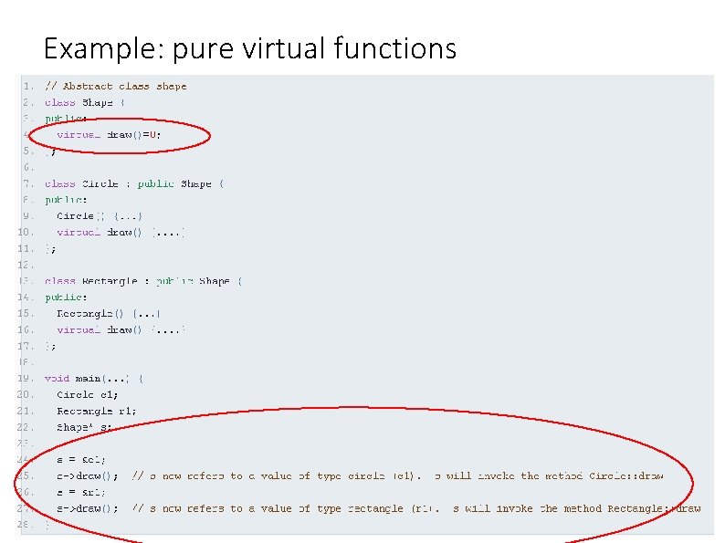 Example: pure virtual functions 64 Example: pure virtual functions 64