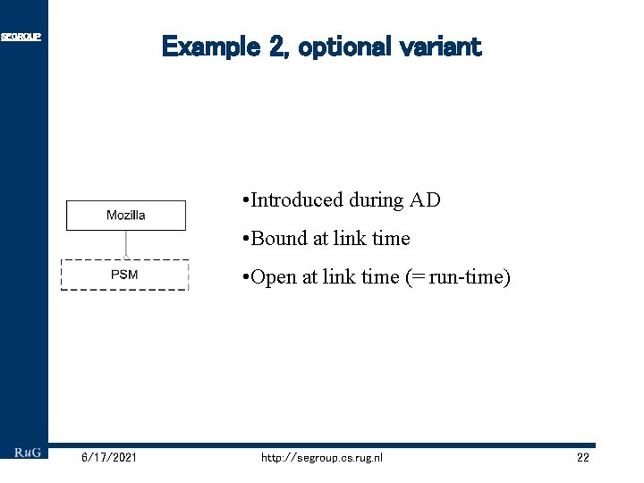 Example 2, optional variant SEGROUP • Introduced during AD • Bound at link time