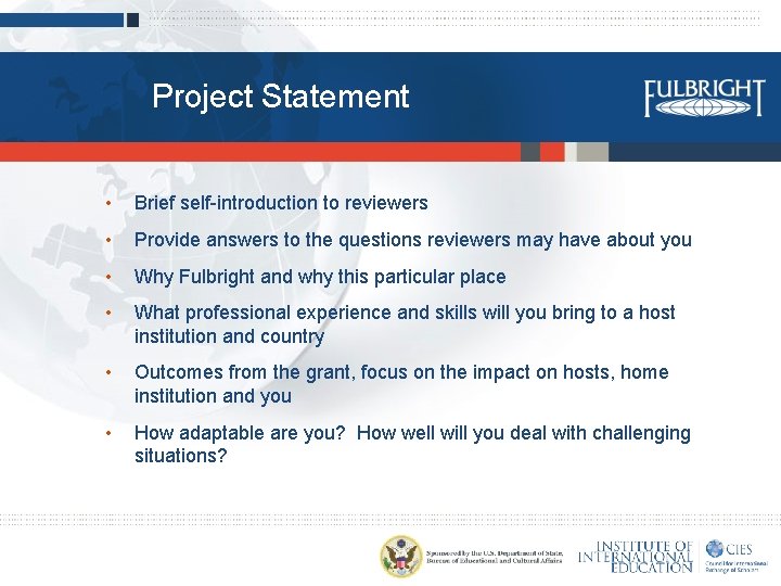 Project Statement • Brief self-introduction to reviewers • Provide answers to the questions reviewers