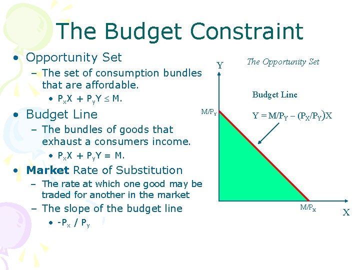 The Budget Constraint • Opportunity Set – The set of consumption bundles that are