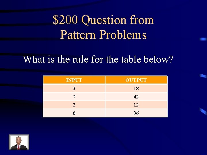 $200 Question from Pattern Problems What is the rule for the table below? INPUT