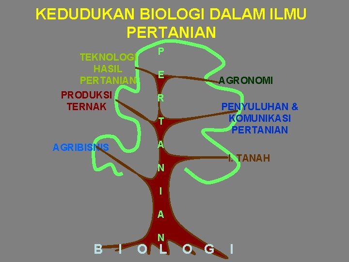 KEDUDUKAN BIOLOGI DALAM ILMU PERTANIAN TEKNOLOGI HASIL PERTANIAN PRODUKSI TERNAK P E AGRONOMI R
