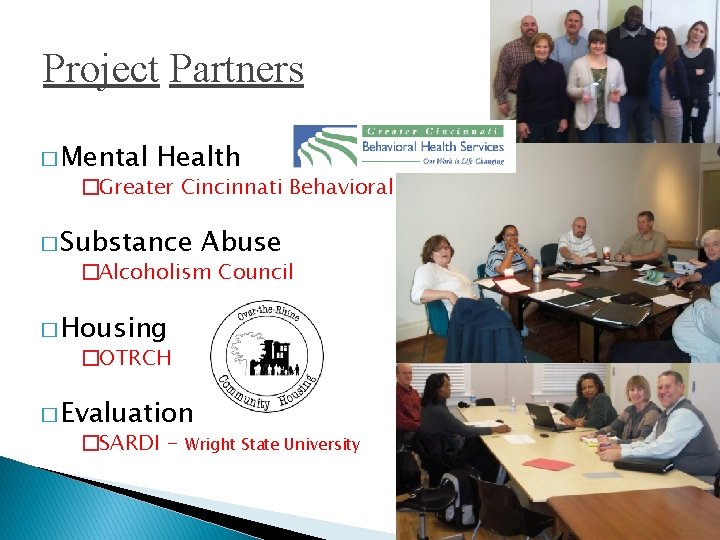 Project Partners � Mental Health �Greater Cincinnati Behavioral � Substance Abuse �Alcoholism Council �