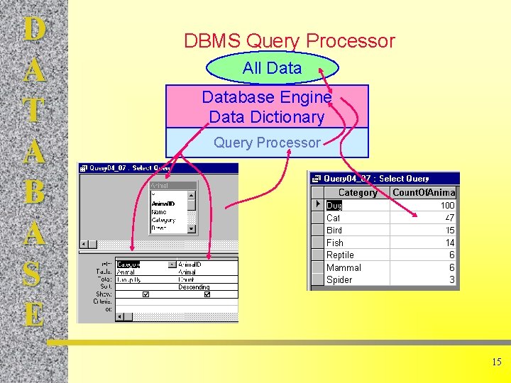 D A T A B A S E DBMS Query Processor All Database Engine